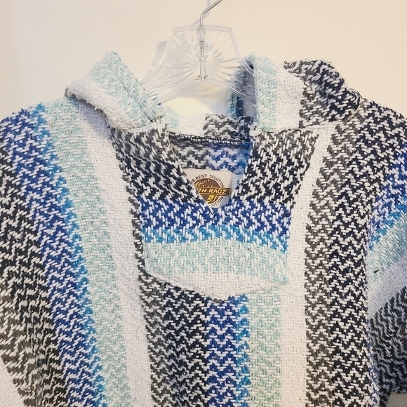 Earth Ragz | Unisex Bohemian Blue & White Burlap Hoodie Shirt (Size Medium) - Picture 3 of 12
